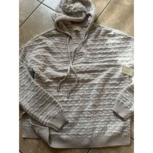 NWT Artelier Nicole Miller S Textured Hoodie Sweater Cotton Blend Striped